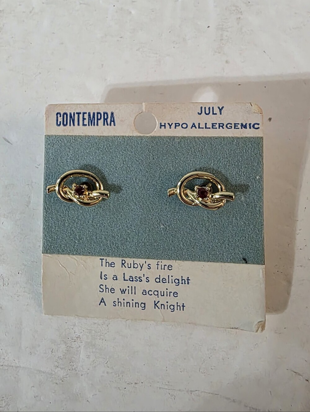 Contempra July Birthstone Ruby Knot Earrings Hypoalergenic New Old Stock